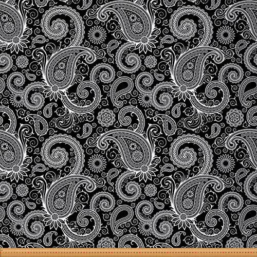 Paisley Stoff Meterware Boho Paisley Drucken Möbelstoff für Stühle Sofa Couch Boho Exotischer Stil Outdoor Stoff Wasserdicht Indischer Stil Dekorationsstoff 92x150cm Schwarz Weiß von Loussiesd