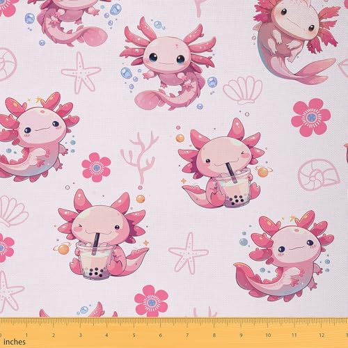 Loussiesd Rosa Niedlich Axolotl Stoff Meterware 92x150cm Cartoon Salamander Dekorative Patchwork Stoffe Kawaii Ozean Seehund Meerestiere Wasserdichter StoffReptile Tier DIY Reupholstery Polsterstoff von Loussiesd