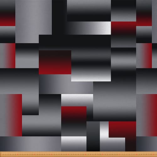 Rot Grau Schwarz Geometrisch Polsterstoff für Stühle Modern Abstrakt Geometrie Draussen Stoff von The Yard Square Rectangle Dekostoff für Polster und Heimwerkerprojekte Rot Grau 184x150cm von Loussiesd
