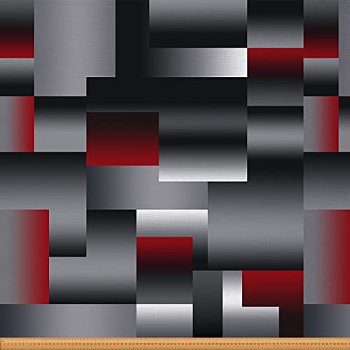 Loussiesd Rot Grau Schwarz Geometrisch Polsterstoff für Stühle Modern Abstrakt Geometrie Draussen Stoff von The Yard Square Rectangle Dekostoff für Polster und Heimwerkerprojekte Rot Grau 460x150cm von Loussiesd