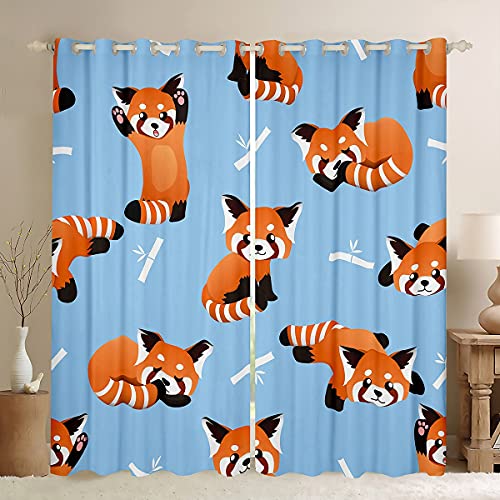 Loussiesd Rot Panda Fenstervorhang 183x117cm Nettes Tiermuster Blickdichte Vorhänge für Kinder Jungen Mädchen Panda Bedrucktes Fenstervorhang Wildlife Stil Vorhänge Kinderzimmer Dekor Blau von Loussiesd