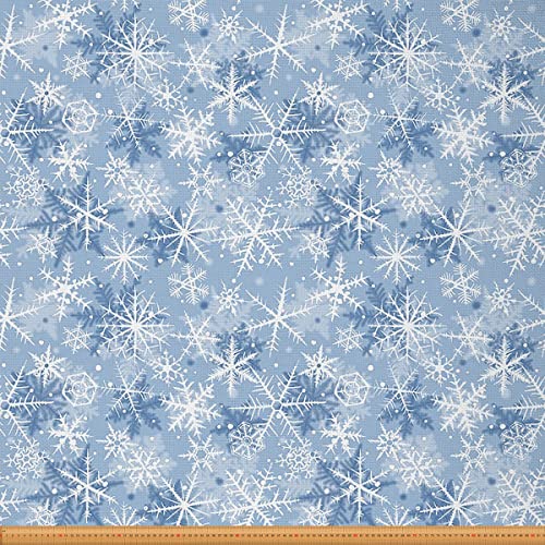 Loussiesd Schneeflocken Polsterstoff Meterware Weihnachts Schneeflocken Polsterstoff für Stühle Weihnachts Winterurlaub Dekostoff für Outdoor und Heimwerkerprojekte 184x150cm Blau Weiß von Loussiesd