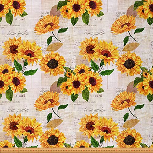 Loussiesd Sonnenblumen Polsterstoff für Stühle Jahrgang Stil Blütenblumen Outdoor Stoff Meterware Mädchen Retro Blumen Dekorationsstoff für Polsterung und Heimwerkerprojekte 184x150cm Orange Beige von Loussiesd