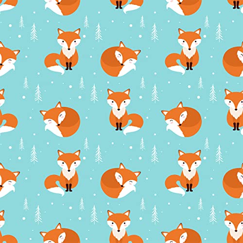 Loussiesd Süßer Fuchs Polsterstoff,Meterware,Karikatur Waldfüchse,Dekorationsstoff für Polster und Heimwerkerprojekte,Kinder Kawaii Wildtier,wasserdichter Outdoor Stoff,276x160cm,Blau Orange von Loussiesd