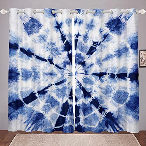 Loussiesd Tie Dye Vorhänge Boho Psychedelisch Blickdichte Vorhänge Bohemien Zigeuner Tiefe Tasche für Kinderzimmer Dekor Hippie Trippy Thema Leicht Fenstervorhang 137x117cm von Loussiesd