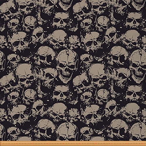 Loussiesd Totenkopf Stoff Meterware Gruseliger Grunge Schädel Möbelstoff für Stühle und Heimwerkerprojekte Halloween Skelett Dekorativer wasserdichter Stoff 184x150cm Grau Schwarz von Loussiesd