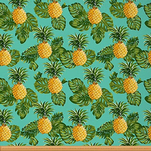 Loussiesd Tropischer Ananas Möbelstoff für Stühle Couch Sommer Palmenblätter Outdoor Stoff Meterware Sommerfrucht botanischer Dekorationsstoff für Polster und Heimwerkerprojekte 276x150cm grün gelb von Loussiesd