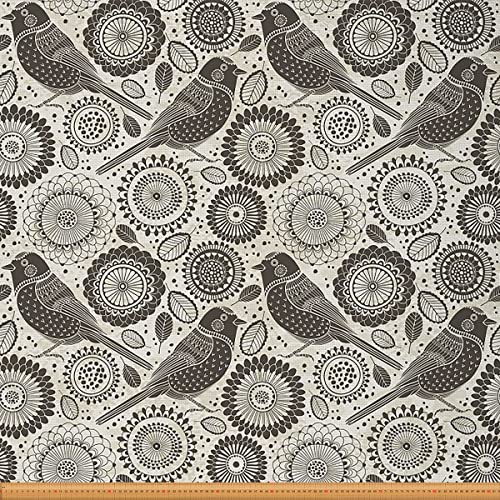 Loussiesd Vogel Polsterstoff für Stühle süße Vögel Blumenstoff Meterware Retro Stil Blumenkreismuster dekorativer Stoff für Polsterung und Heimwerkerprojekte DIY Stoff 276x150cm grau von Loussiesd