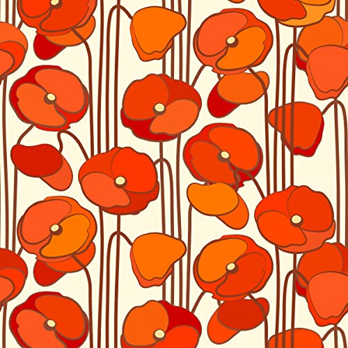 Mohnblumen-Polsterstoff Meterware, roter Blumen-Botanik-Polsterstoff für Stühle, rustikaler Dekorationsstoff mit Gartenmotiven für Heimwerkerprojekte im Freien und zu Hause, 92 x 150 cm, Orange von Loussiesd