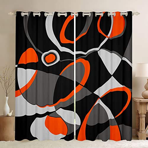 Orange Grau Schwarz Geometrie Fenstervorhang 245x140cm Geometric Kreis Blickdichte Vorhänge Geometrie Strudel Vorhänge für Kinder Jungen Mädchen Modern Abstrakt Art Vorhänge Zimmer Dekoration von Loussiesd