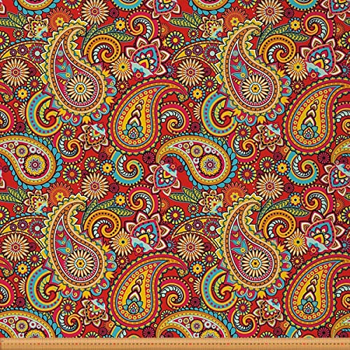 Paisley Stoff Meterware Bunter Boho Paisley Blumen Möbelstoff für Stühle Sofa Couch Bohemien exotisch Outdoor Stoff wasserdicht indischer Stil Dekorationsstoff 460x150cm Rot Orange von Loussiesd