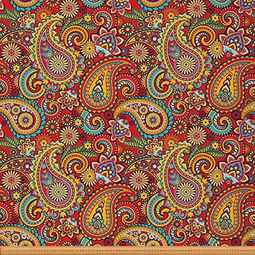 Paisley-Stoff von The Yard, bunter Boho-Paisley-Blumen-Polsterstoff für Stühle und Sofa, böhmischer exotischer Outdoor-Stoff, wasserdicht, indischer Stil, 276 x 150 cm, Rot / Orange von Loussiesd