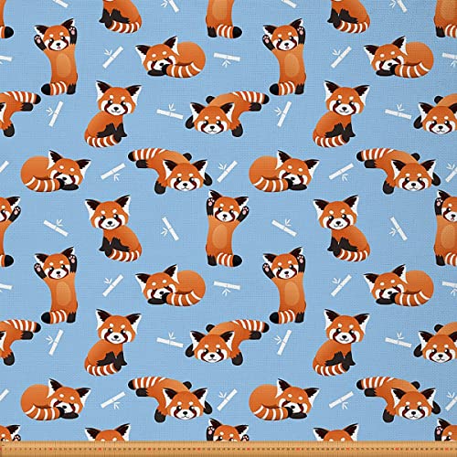 Loussiesd Rot Panda Stoff von The Yard Süß Karikatur Tier Polsterstoff für Stühle Kinder Kawaii Panda Lover Dekorativ Wasserdicht Draussen Stoff Orange Blue 92x150cm von Loussiesd