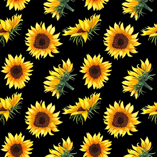 Loussiesd Sonnenblumen Outdoor Stoff,Meterware,Gartengelber Blumen Polsterstoff für Stühle,Blütenblumen,botanisches Muster,Dekorationsstoff für Heimwerkerprojekte,184x160cm,Schwarz Gelb von Loussiesd