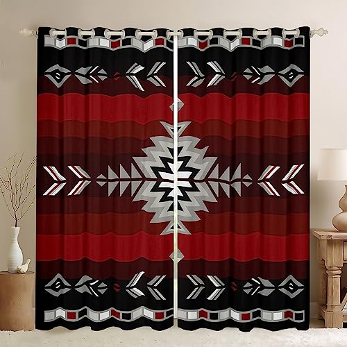 Loussiesd Südwest Native Design Fenstervorhang 137x117cm Südwestern Geometrisch Blickdichte Vorhänge für Kinder Tribal Vorhänge Rot Grau Vorhänge Zimmer Dekor Vorhänge für Schlafzimmer Wohnzimmer von Loussiesd