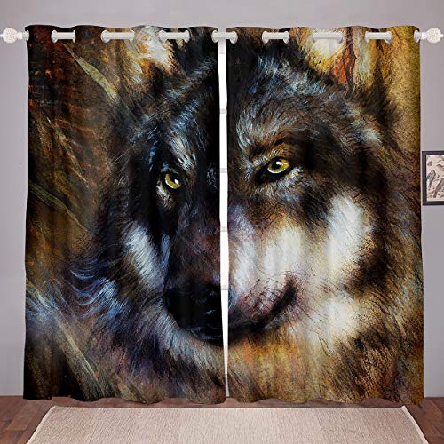 Wolf Fenstervorhang Safari Tiermuster Vorstehend Cooler Wildlife Stil Verdunkelungsvorhänge Wilder Wolf Blickdichte Vorhänge 2 Panel Set 175x140cm von Loussiesd