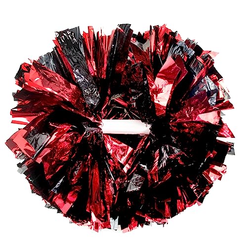 Lovecheer 2 x Pompons, Cheerleading-Metallic-Schwarz und Rot, Cheer Pom Poms mit Schlagstock-Griff für Sport, Teamgeist, Tanzparty, Party von Lovecheer