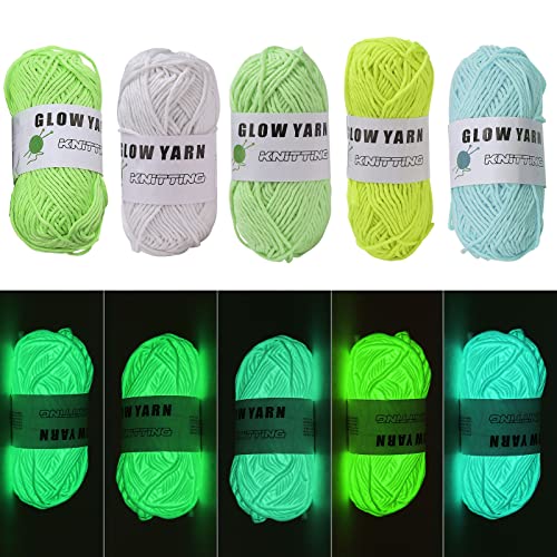 Lovee Tux 5 Rollen Glow in the Dark Strickgarn, DIY Glow Strickgarn zum Häkeln, fluoreszierendes Scrubby Garn für Anfänger DIY Kunst Handwerk Nähen Halloween Dekor Supplies (50 m/Rolle) von Lovee Tux