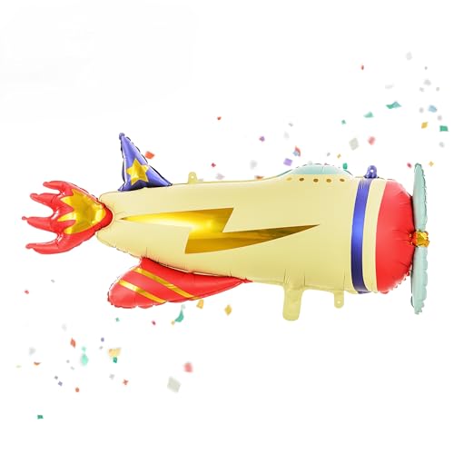 Luftballon Flugzeug XXL bunter Folienballon Deko Geburtstag Airplane Kindergeburtstag Junge Geschenk Kinder Kinderzimmer Ballon Größe 90cm mit luft oder Helium WIEDERVERWENDBAR von Lovely Balloon