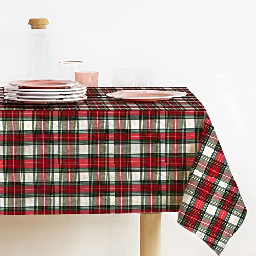 Lovely Home Tischdecke Natalina zu Weihnachten, rechteckig, gefärbter Stoff, Lurex Tartan, hergestellt in Italien, Tischdecke Weihnachten, Made in Italy, schottisches Muster (140 x 300, Weiß) von LovelyHome