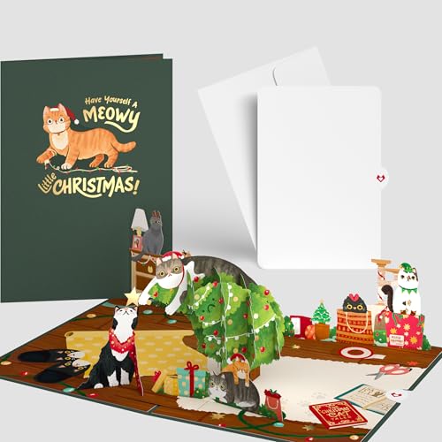 Lovepop® 3D Pop-Up Karte zu Weihnachten | besondere Katzen Weihnachtskarte, handgemachte Grußkarte mit Katzenmotiv | 3D-Klappkarte für Katzenliebhaber von Lovepop