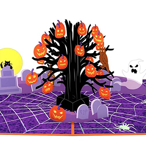 Lovepop® Grusel-Baum 3D-Pop-Up-Karte – Halloween-Grußkarte mit Einsteckfach und Umschlag, handgemachte Pop-Up-Halloweenkarte mit gruseligem Baum mit Kürbissen und Geistern, 3D-Klappkarte für Halloween von Lovepop