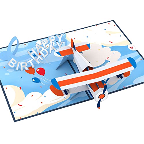 Lovepop® Propeller-Flugzeug 3D-Pop-Up-Karte – Grußkarte mit Einsteckfach und Umschlag, handgemachte Pop-Up-Geburtstagskarte für alle Flugzeugliebhaber, 3D-Klappkarte für Kinder, Familie oder Freunde von Lovepop