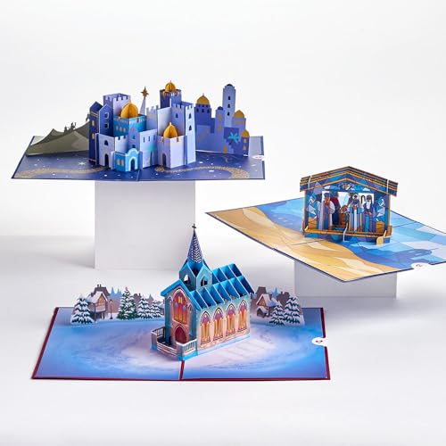 Lovepop® Religiöses 3D Pop-Up Weihnachtskarten-Set | besondere Klappkarte zu Weihnachten | Weihnachtskrippe Weihnachtskapelle Bethlehem | Handgefertigte Grußkarte 3er-Set von Lovepop