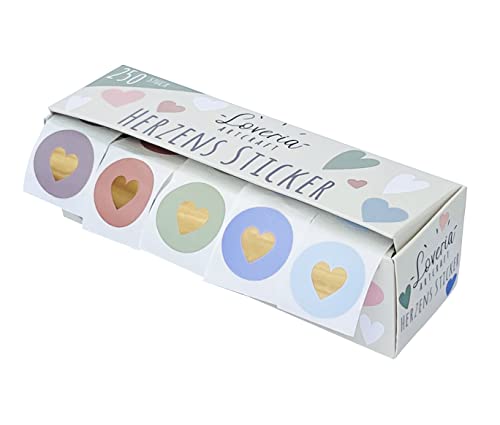 Loveria Sticker Set Herzen | 250 Herzsticker in 5 Farben, 50 Aufkleber pro Farbe | ideal für Hochzeit, Geschenke, DIY, Briefe, Postkarten, Valentinstag | Größe: ca. 2,9 cm von Loveria