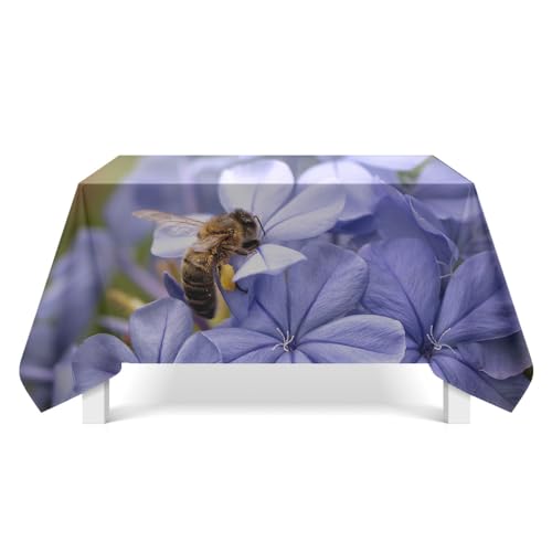 Gartentischdecke Biene Lila Blume Tischdecke Outdoor Indoor Wasserdicht Tischdecke Geburtstag Tischdecke Abwaschbar Fleckschutz Party Tischdecke Esstisch Table Cloth(140x240cm) von Lovewang