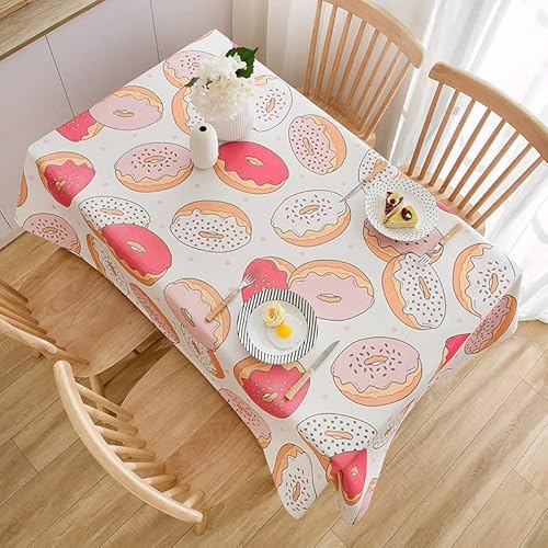 Tischdecke Outdoor Beige Pink Donut Gartentischdecke Wasserdicht Tischdecke Geburtstag Party Tischdecke Abwaschbar Fleckschutz Table Cloth Indoor Outdoor Tischdecke(140x240cm) von Lovewang