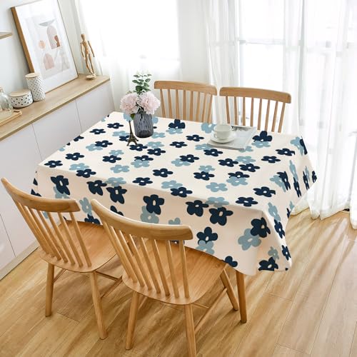 Tischdecke Outdoor Blau Beige Floral Gartentischdecke Wasserdicht Tischdecke Geburtstag Party Tischdecke Abwaschbar Fleckschutz Table Cloth Indoor Outdoor Tischdecke(100x140cm) von Lovewang