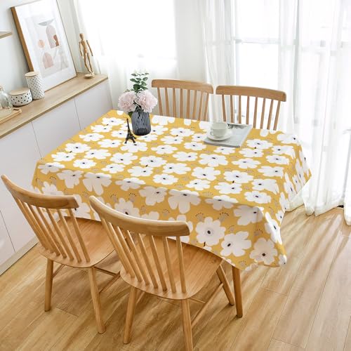 Tischdecke Outdoor Gelbe Beige Blume Gartentischdecke Wasserdicht Tischdecke Geburtstag Party Tischdecke Abwaschbar Fleckschutz Table Cloth Indoor Outdoor Tischdecke(100x140cm) von Lovewang