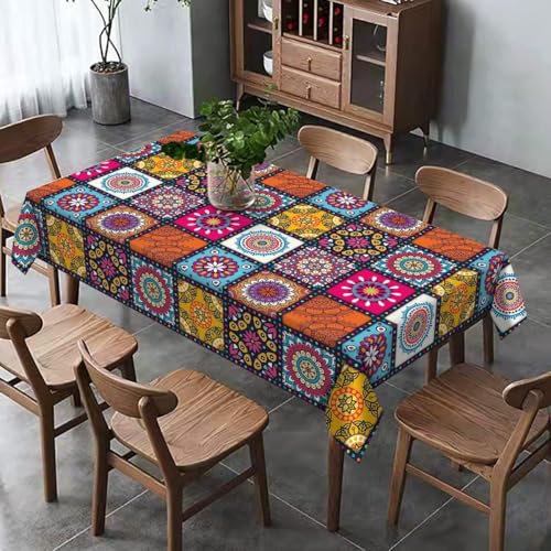 Tischdecke Outdoor Mandala Orange Lila Gartentischdecke Wasserdicht Tischdecke Geburtstag Party Tischdecke Abwaschbar Fleckschutz Table Cloth Indoor Outdoor Tischdecke(140x140cm) von Lovewang