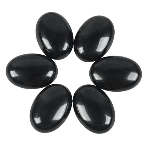 Lovionus89 18x25 mm ovale Cabochons Flatback Kristallheilstein für Schmuckherstellung DIY Pack von 6, Schwarzes Obsidian von Lovionus89