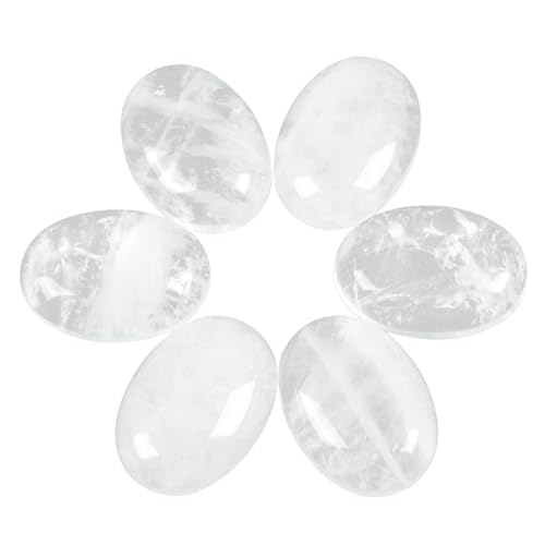 Lovionus89 18x25 mm ovale Cabochons Flatback Kristallheilstein für Schmuckherstellung DIY Pack von 6, Weißer Quarz von Lovionus89