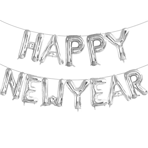 16 Zoll Silber Happy New Year Brief Ballons, Big 2025 Happy New Year Letter Balloons Foil Silver Balloons for 2025 Happy New Year Eve Celebration Decorations Party New Year 2025 Balloons Silver von Lovoir