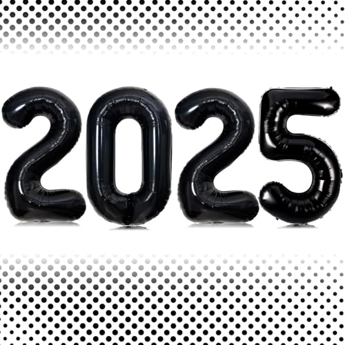 40,6 cm schwarze Zahl 2025 Luftballons, große 2025 Zahlenballons Neujahrs-Folie schwarze Luftballons für 2025 Happy New Year Eve Feier Dekorationen Partyzubehör Silvester 2025 Luftballons Schwarz von Lovoir