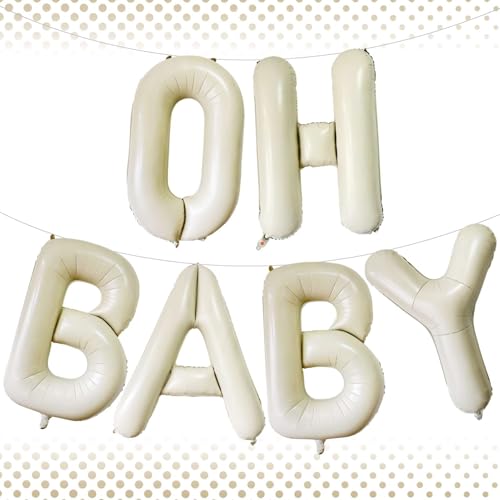 40 Zoll beige OH BABY Luftballons, riesige cremeweiße Buchstaben Baby Ballons Folie Mylar Helium Weiß Buchstabenballons für Babyparty Party Supplies Feier Dekorationen Alphabet Weiß Baby von Lovoir