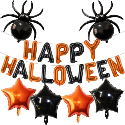 Halloween-Ballon-Set, Happy Halloween-Ballons, Geist, Fledermaus, Spinne, Sternform, Mylar-Ballons, Schwarz & Orange & Lila, Helium-Folienballon für Halloween-Party-Dekorationen, 8 Stück von Lovoir