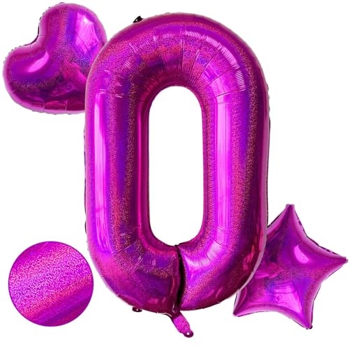 Laser Hot Pink Number 0 Balloons, 40 Inch Giant Pink Number Balloons Nylon Helium Hot Pink Number 0 Balloons for Birthday Party Supplies Anniversary Event Celebration Decorations von Lovoir