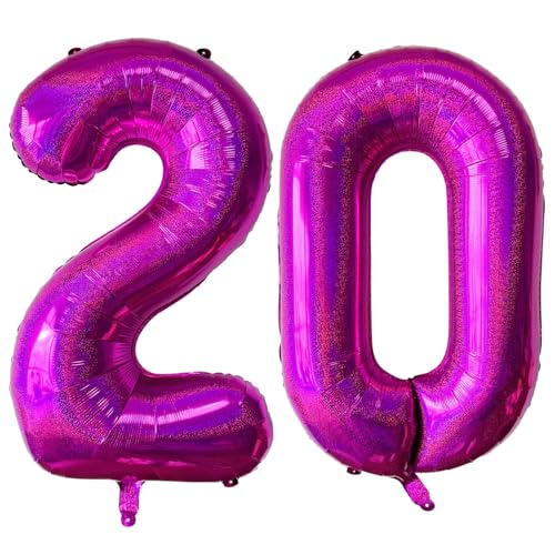 Laser Hot Pink Number 20 Balloons, 40 Inch Giant Pink Number Balloons Nylon Helium Hot Pink Number 20 Balloons for 20th Birthday Party Supplies Anniversary Event Celebration Decorations von Lovoir