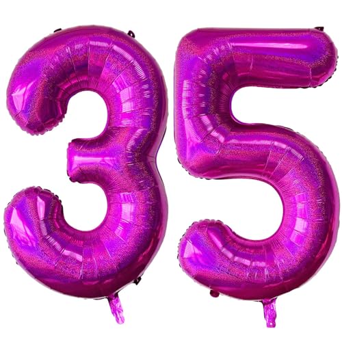 Laser Hot Pink Number 35 Balloons, 40 Inch Giant Pink Number Balloons Nylon Helium Hot Pink Number 35 Balloons for 35th Birthday Party Supplies Anniversary Event Celebration Decorations von Lovoir