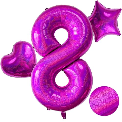 Laser Hot Pink Number 8 Balloons, 40 Inch Giant Pink Number Balloons Nylon Helium Hot Pink Number 8 Balloons for 8th Birthday Party Supplies Anniversary Event Celebration Decorations von Lovoir