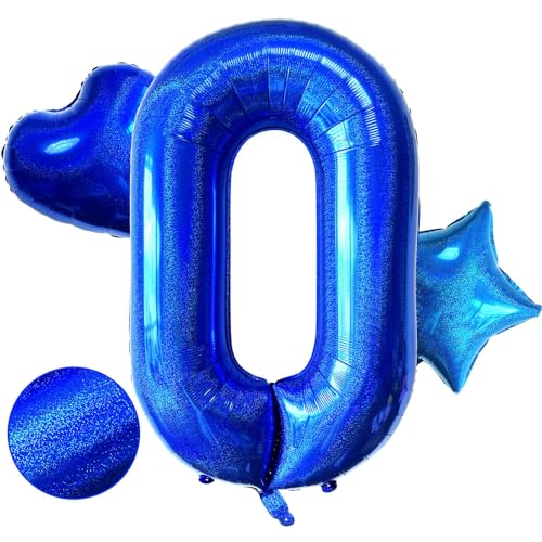 Laser Navy Blue Number 0 Balloons, 40 Inch Giant Blue Number Balloons Nylon Helium Dark Blue Number 0 Balloons for Birthday Party Supplies Anniversary Event Celebration Decorations von Lovoir