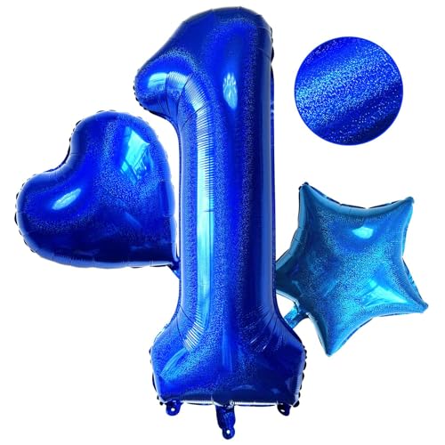 Laser Navy Blue Number 1 Balloons, 40 Inch Giant Blue Number Balloons Nylon Helium Dark Blue Number 1 Balloons for 1th Birthday Party Supplies Anniversary Event Celebration Decorations von Lovoir