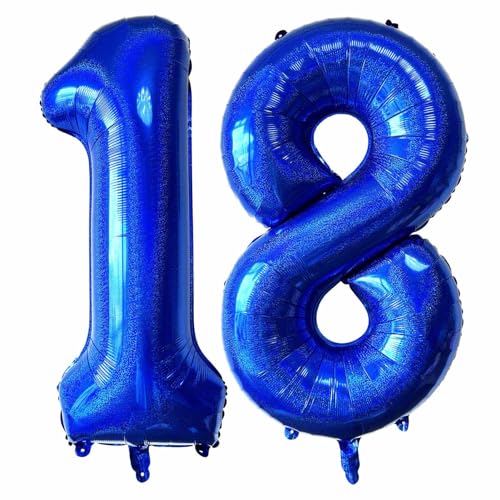 Laser Navy Blue Number 18 Balloons, 40 Inch Giant Blue Number Balloons Nylon Helium Dark Blue Number 18 Balloons for 18th Birthday Party Supplies Anniversary Event Celebration Decorations von Lovoir