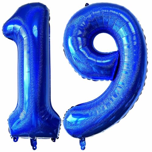 Laser Navy Blue Number 19 Balloons, 40 Inch Giant Blue Number Balloons Nylon Helium Dark Blue Number 19 Balloons for 19th Birthday Party Supplies Anniversary Event Celebration Decorations von Lovoir