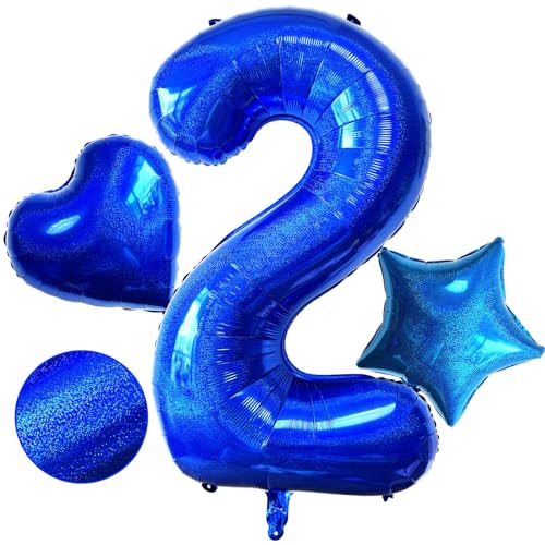 Laser Navy Blue Number 2 Balloons, 40 Inch Giant Blue Number Balloons Nylon Helium Dark Blue Number 2 Balloons for 2th Birthday Party Supplies Anniversary Event Celebration Decorations von Lovoir