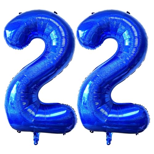 Laser Navy Blue Number 22 Balloons, 40 Inch Giant Blue Number Balloons Nylon Helium Dark Blue Number 22 Balloons for 22th Birthday Party Supplies Anniversary Event Celebration Decorations von Lovoir